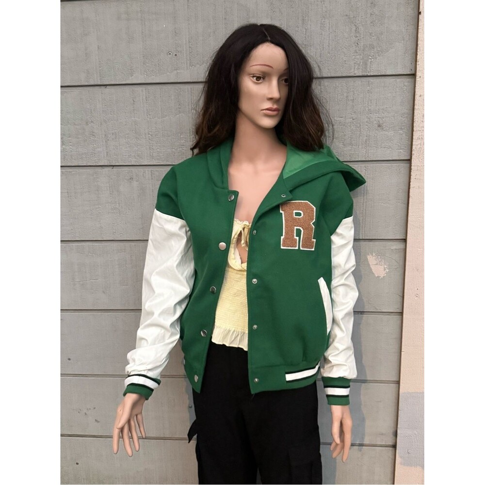Women’s Better Be Green & White Hooded Varsity Letterman Jacket size L